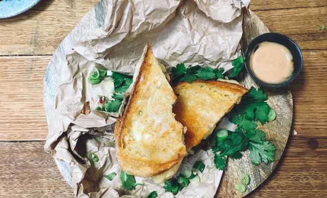 Barbecue Pork Rib Grilled Cheese with Kimchi and Tonkatsu Mayo | GRAM ...