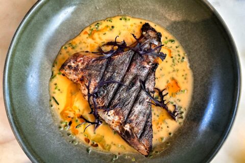 The Que Club's kingfish collar on a roe and vermouth velouté